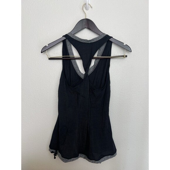 Lululemon Black Gray V Neck Racerback Tank Top Stripe Drawstring Athleisure Yoga - Picture 4 of 6